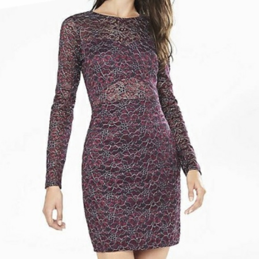 Burgundy lace long sleeve dress